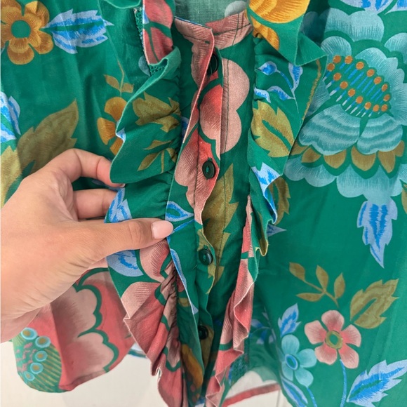Love The Label Zuri Green Floral Smocked Ruffle Button Down Top Women's Size M - Picture 5 of 8